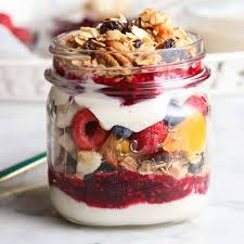 Fruit and yogurt parfait in mason jar